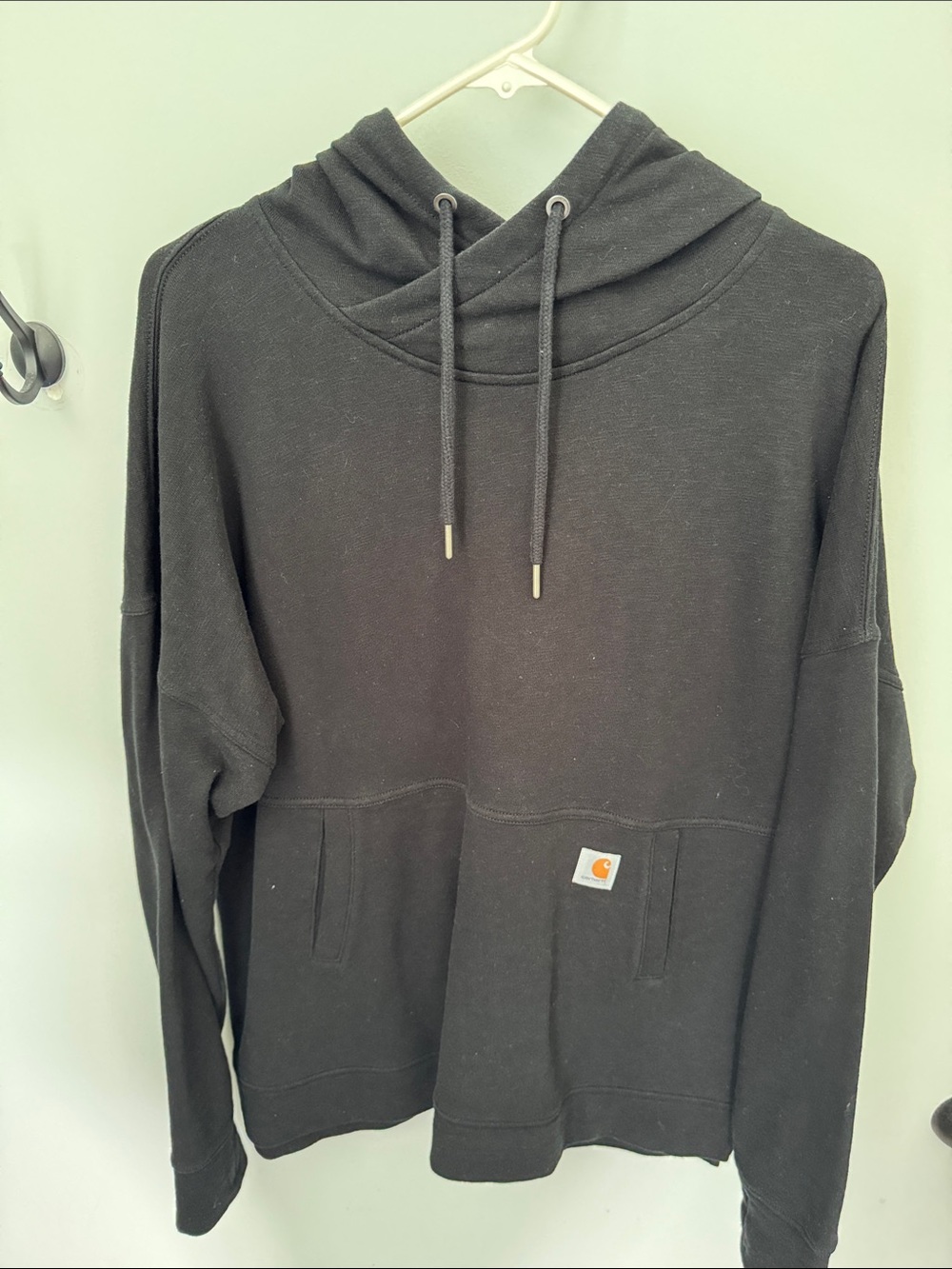 Carhartt women’s Black Crewneck Hoodie Sweatshirt with Drawstrings